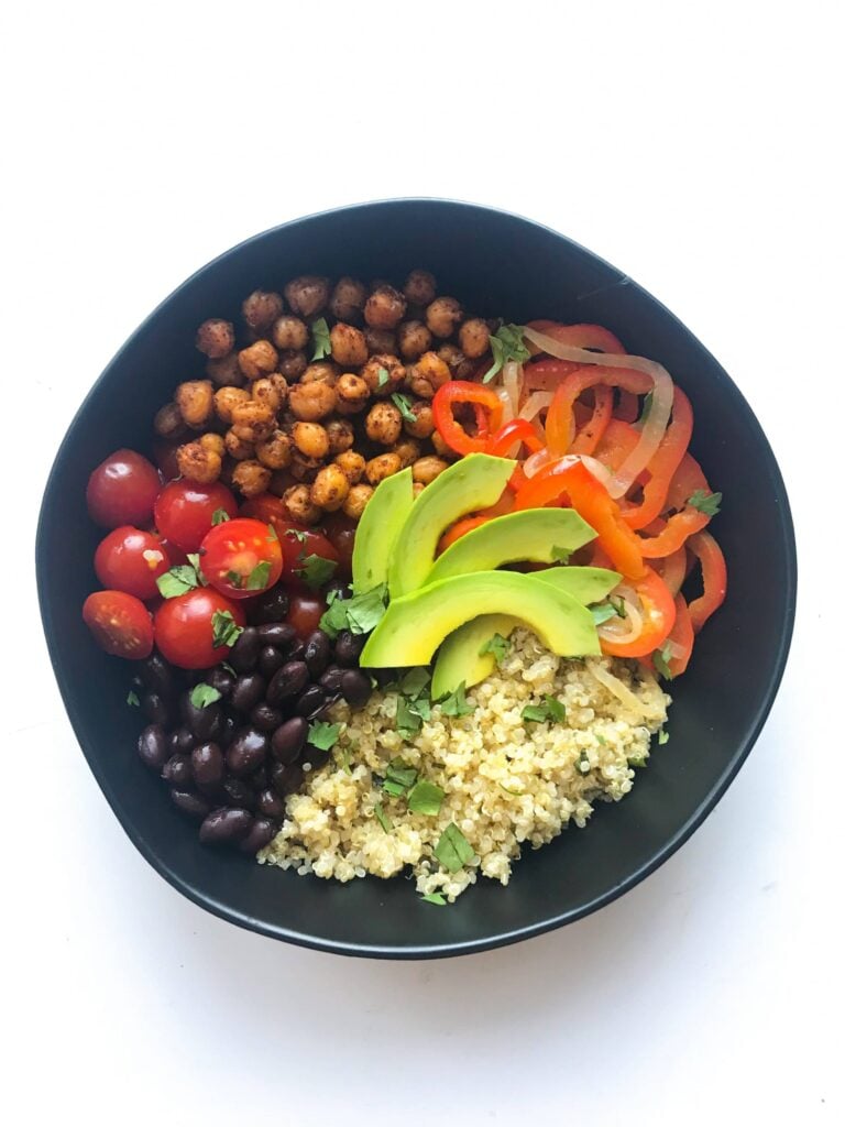 Vegan chickpea burrito bowls for meal prep