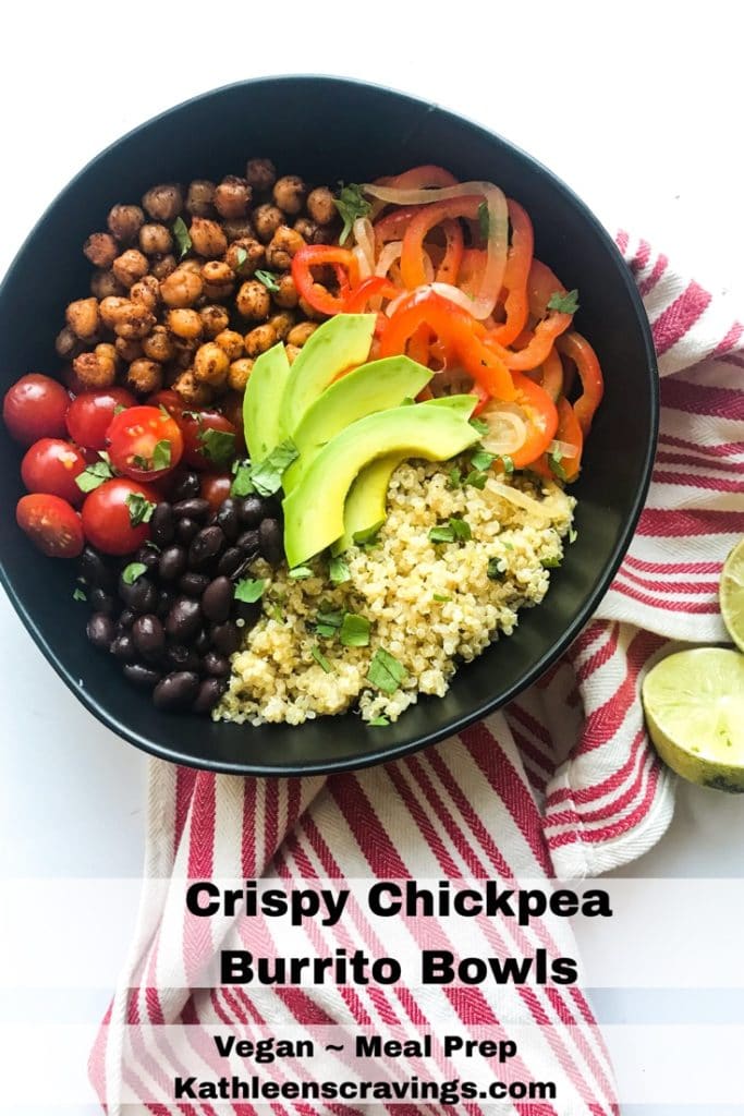 Crispy Chickpea Burrito Bowls. Vegan and meal prep friendly