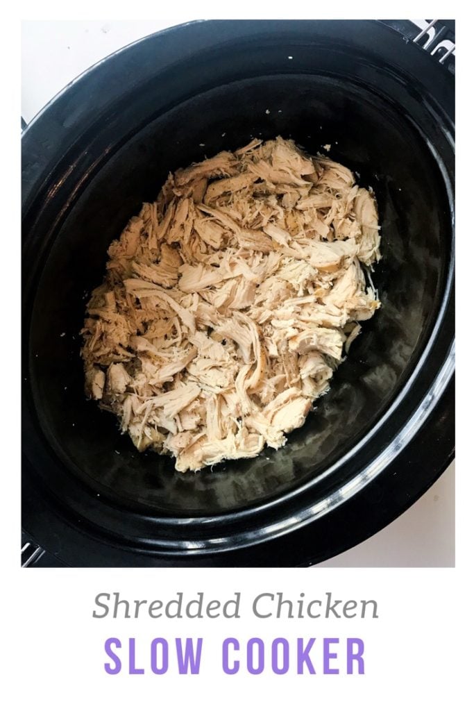 A super easy way to make shredded chicken without heating up your oven or standing over the stove. All you need is chicken breasts, salt and pepper, and a little oil. Set it and forget it. Perfect for meal prep to use in different recipes throughout the week. 