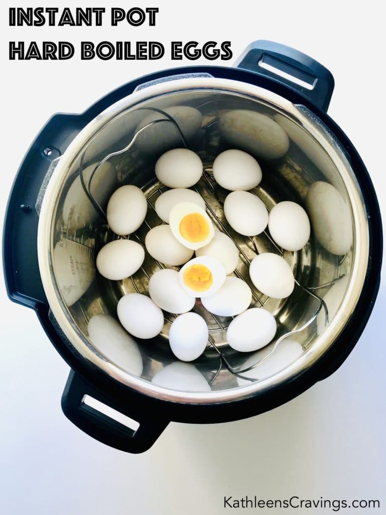 Hard boiled eggs are a staple. From a quick, on-the go breakfast or snack to a key ingredient for deviled eggs, Cobb Salad, egg salad, and more. Instant Pot Hard Boiled eggs are even easier than the stovetop version and are MUCH easier to peel. How to at KathleensCravings.com #InstantPotEggs #EasyPeelEggs #IPHardBoiledEggs