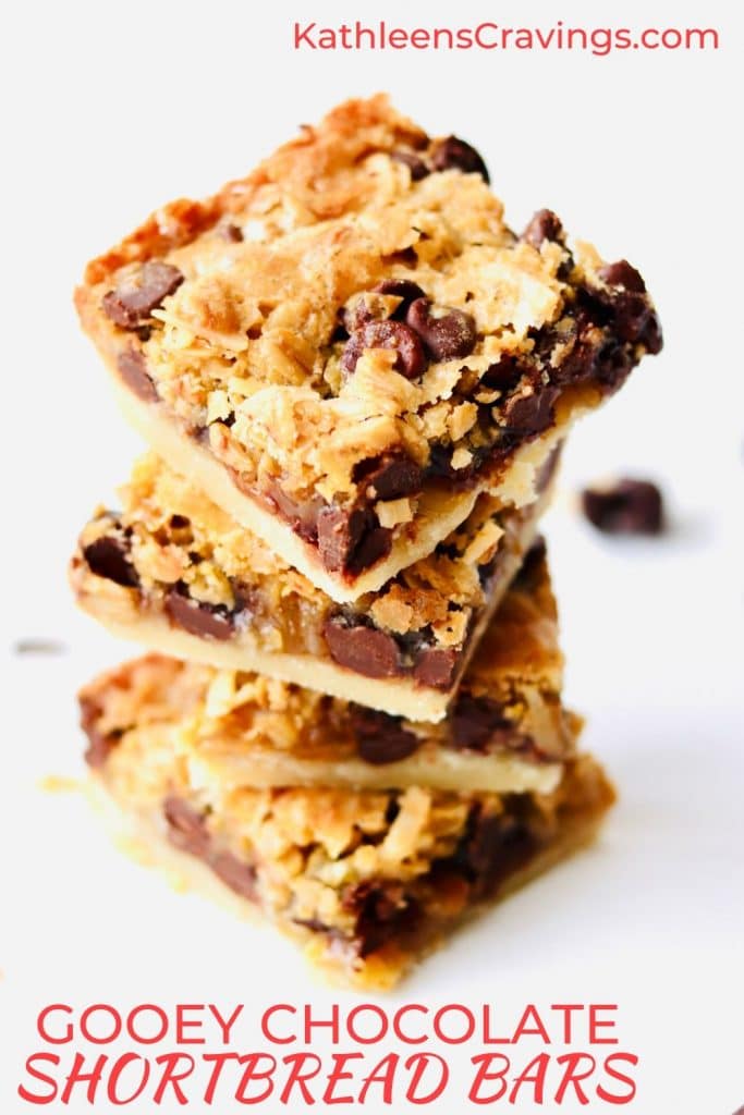 Gooey Chocolate Shortbread Bars with text