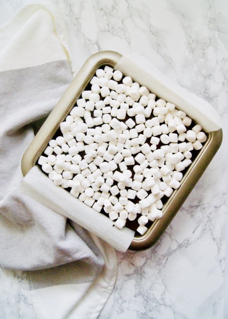 Brownies topped with mini marshmallows unbaked 