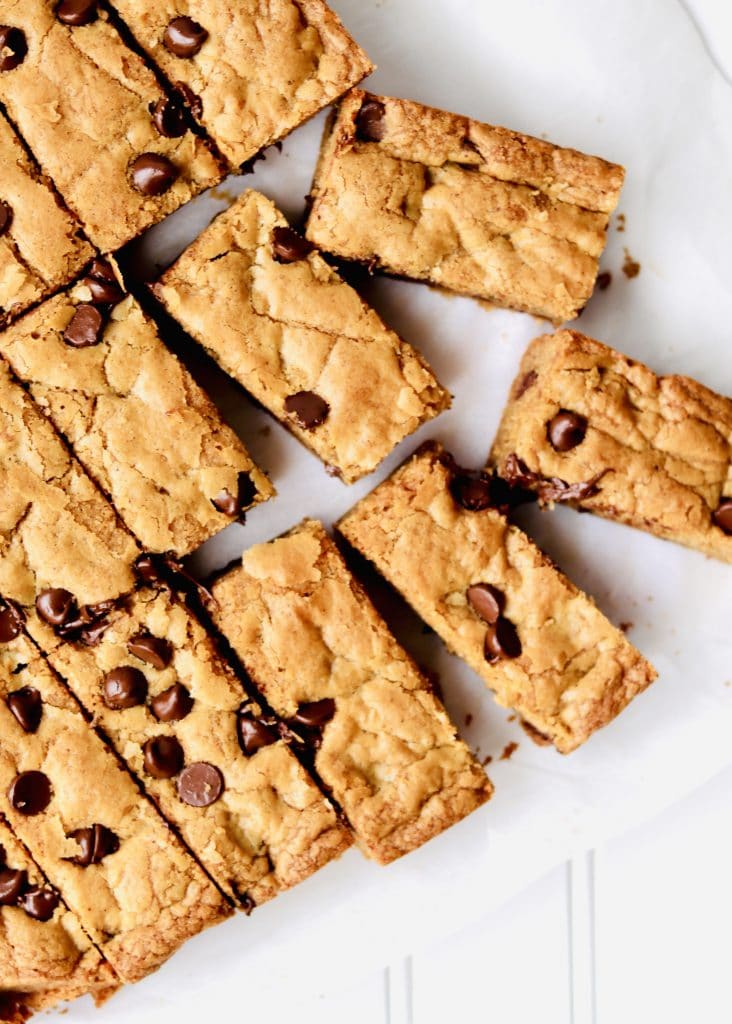 Cut almond butter chocolate chip cookie bars