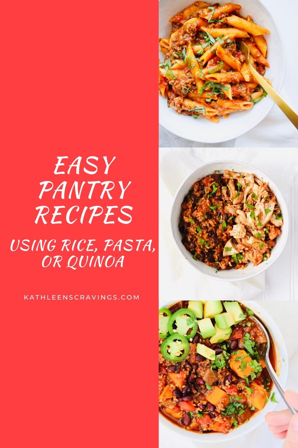 Are you wondering "What can I make for dinner with what I have in my pantry?" Some of my favorite pantry recipes that use either rice, pasta, or quinoa. They're perfect for using up the items you have on hand without having to go to the store.