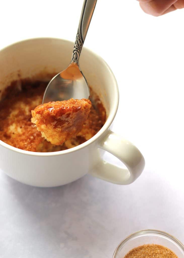 Mug Coffee Cake made in the microwave with cinnamon sugar topping