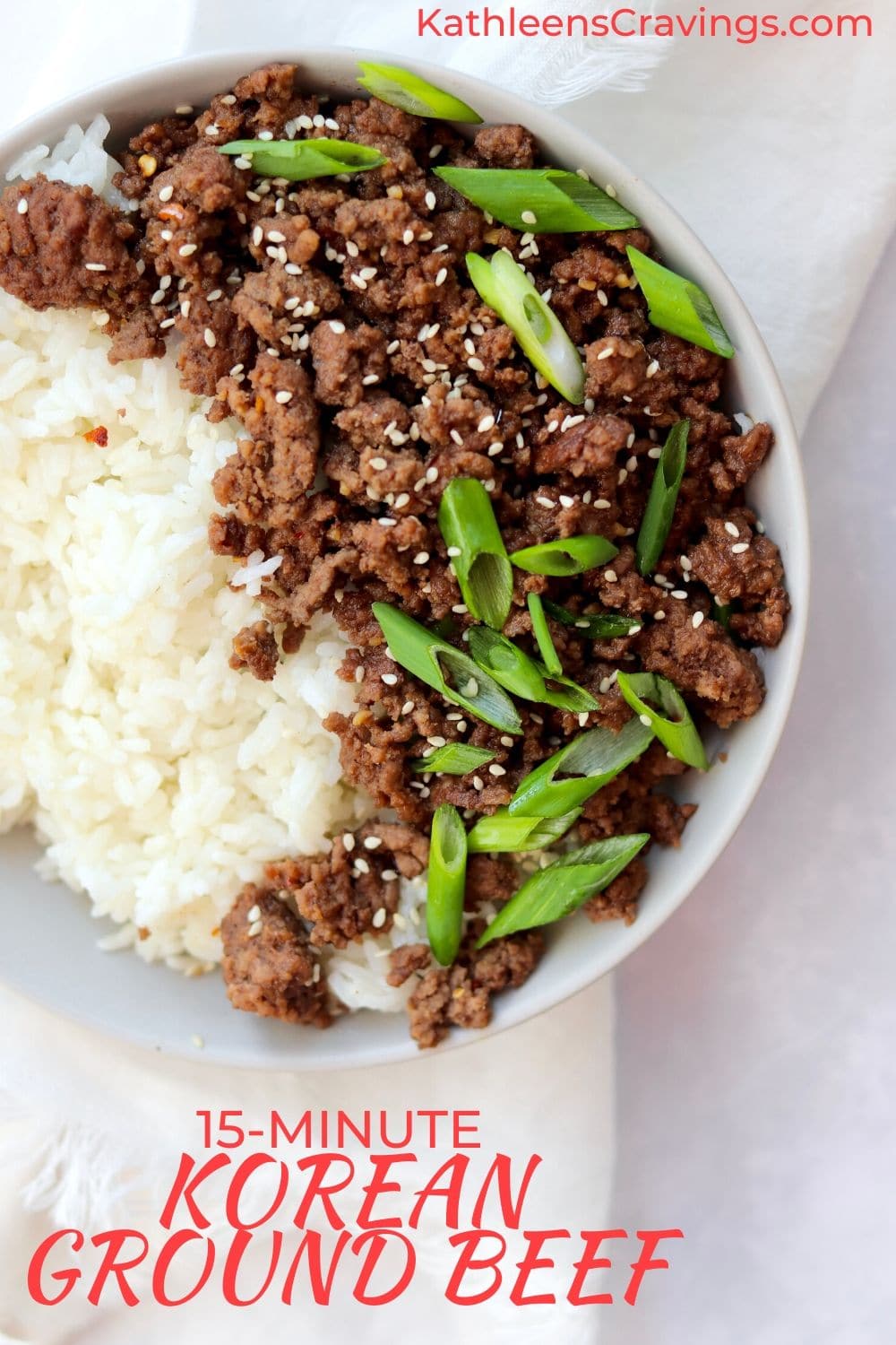 Korean Ground Beef Bowl with text overlay