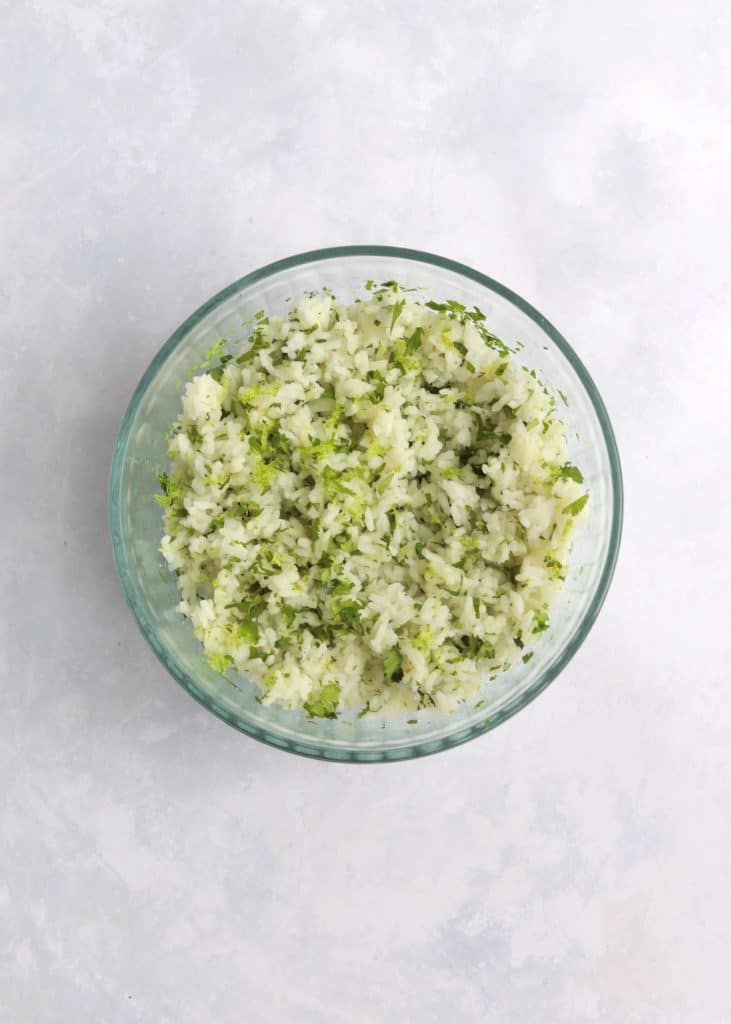Cilantro lime rice in a glass bowl
