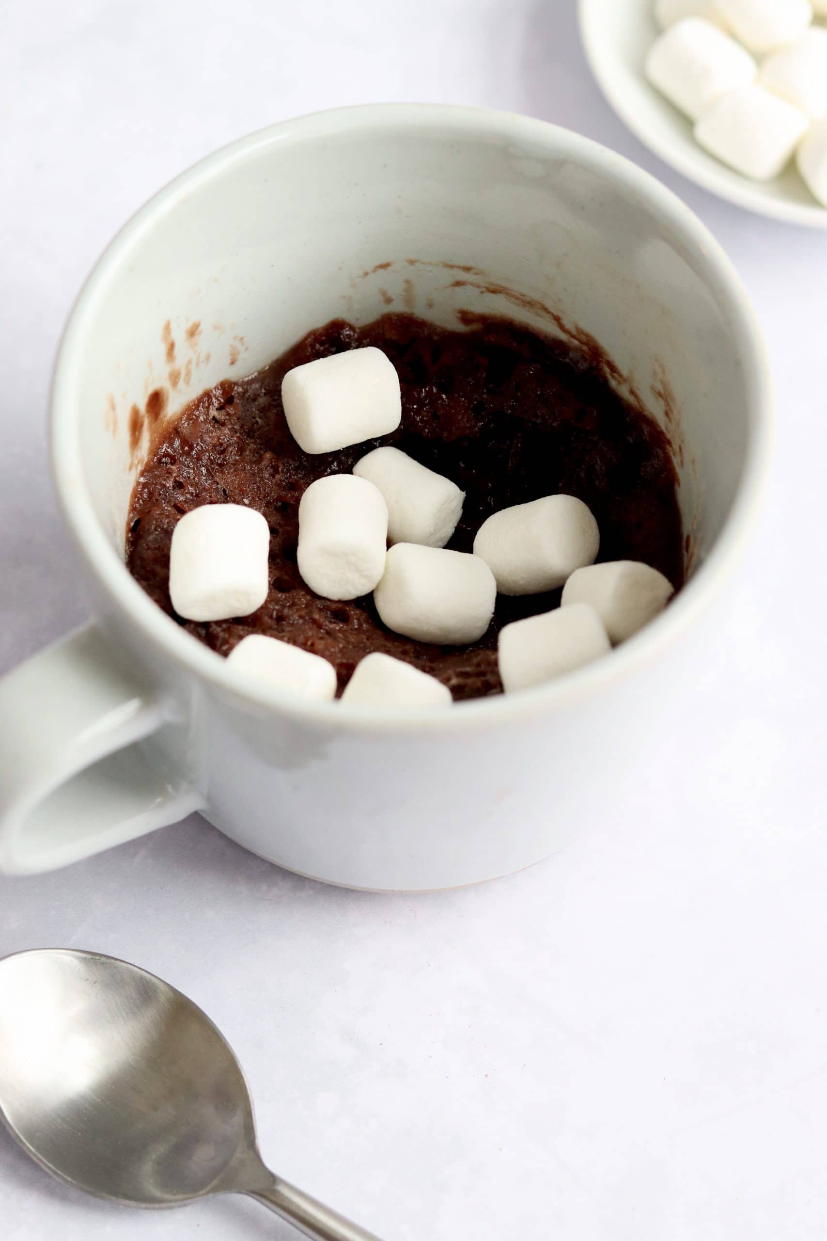 Microwave mug cake made using hot chocolate mix