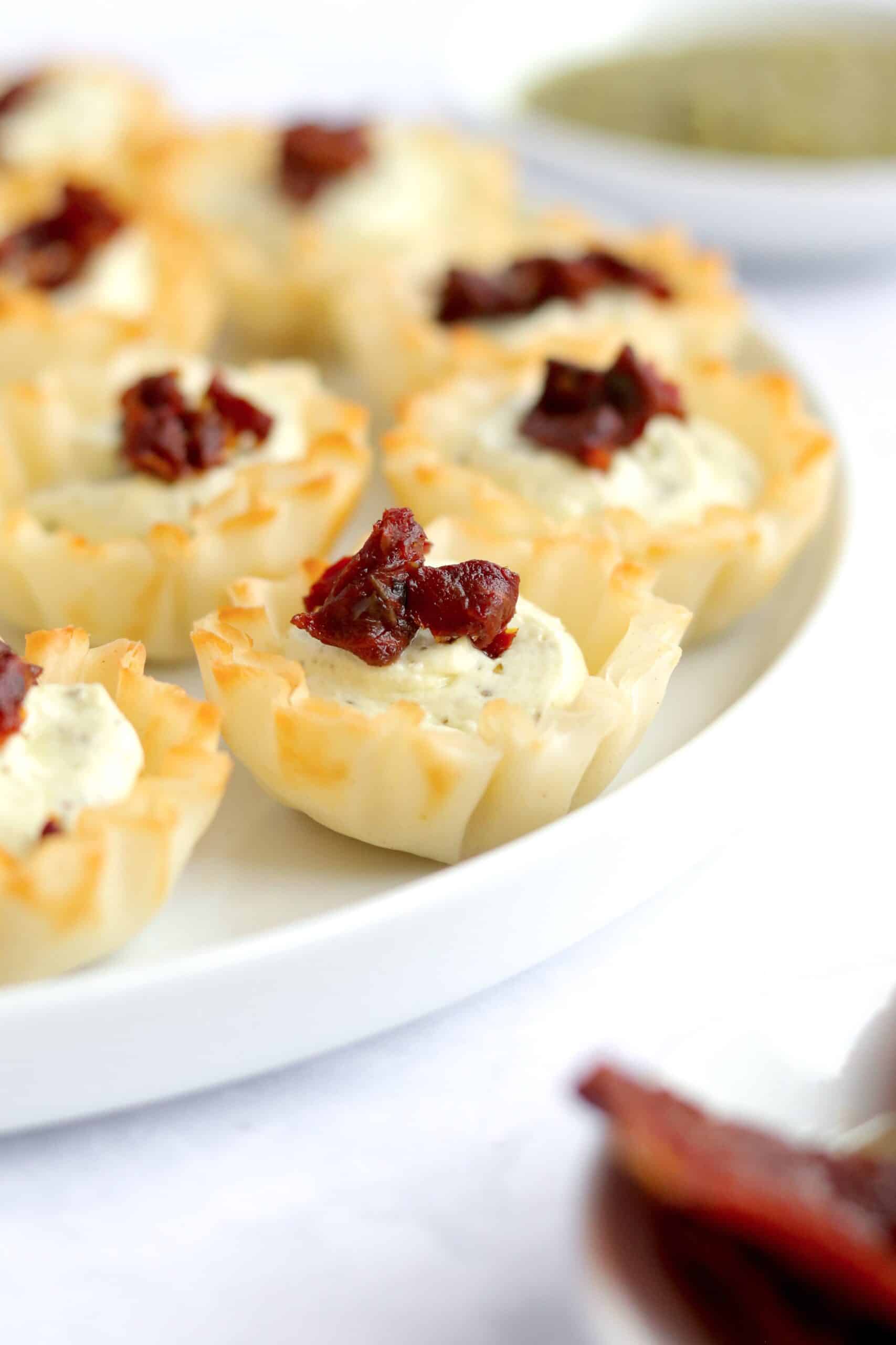 Close up of feta cream cheese filled phyllo cups