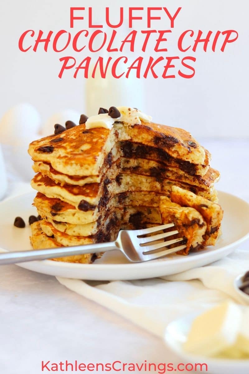Stack of extra fluffy chocolate chip pancakes