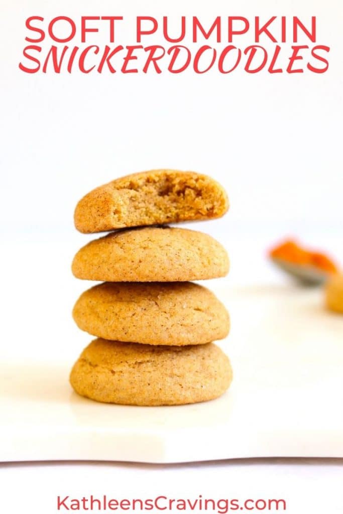 Stack of pumpkin snickerdoodle cookies made with pumpkin puree and pumpkin spice