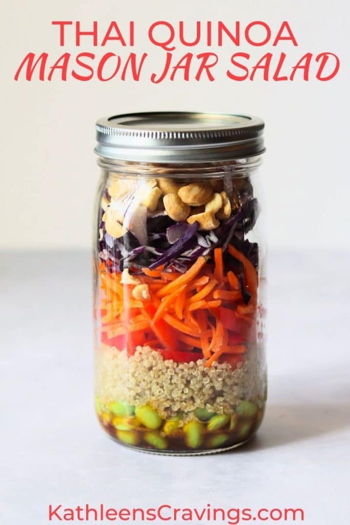 Vegan thai quinoa mason jar salad with edamame