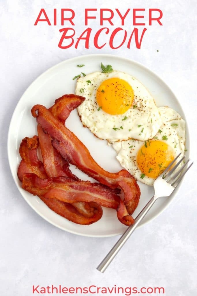 Air fryer bacon and two sunny side up eggs on a plate