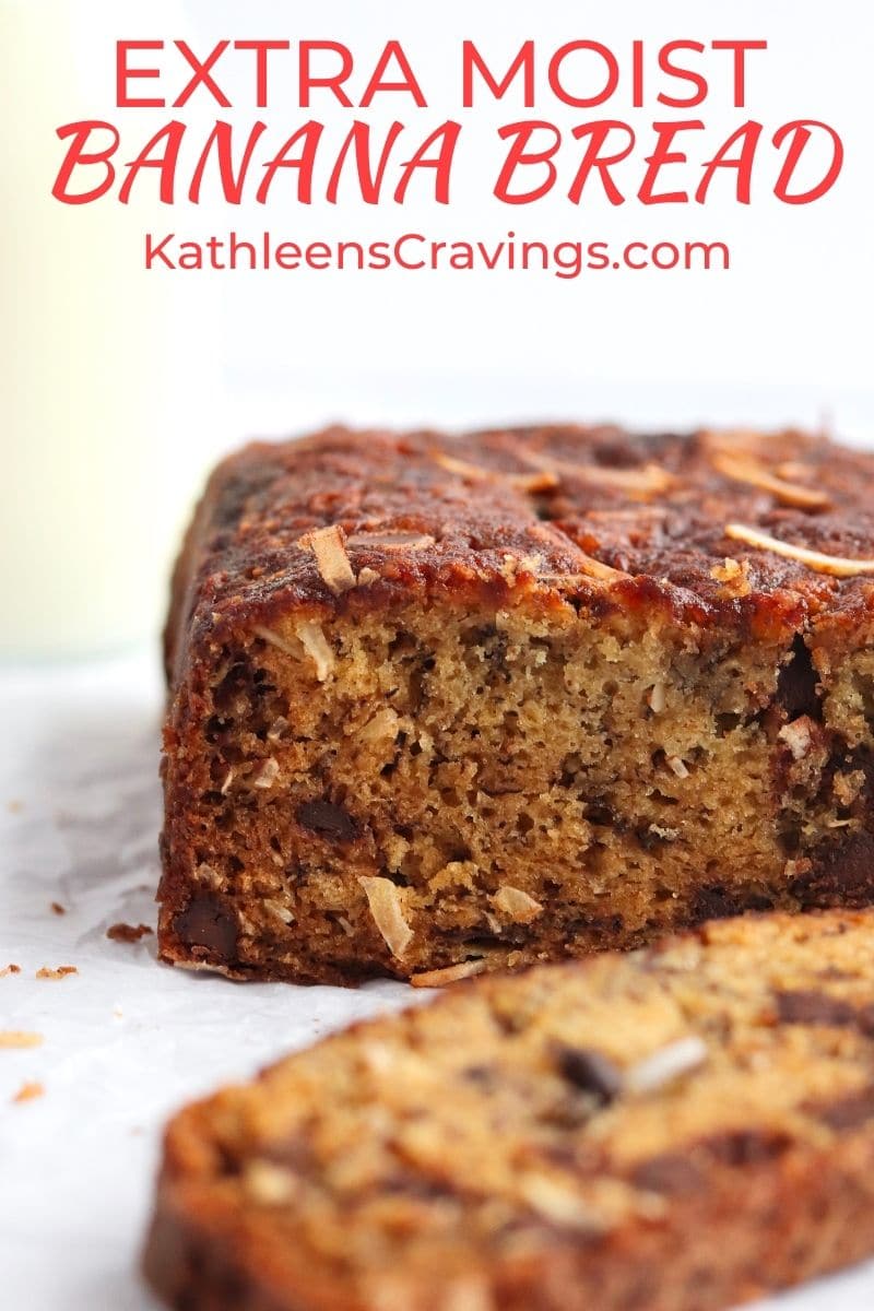 Moist banana bread with chocolate chips and coconut