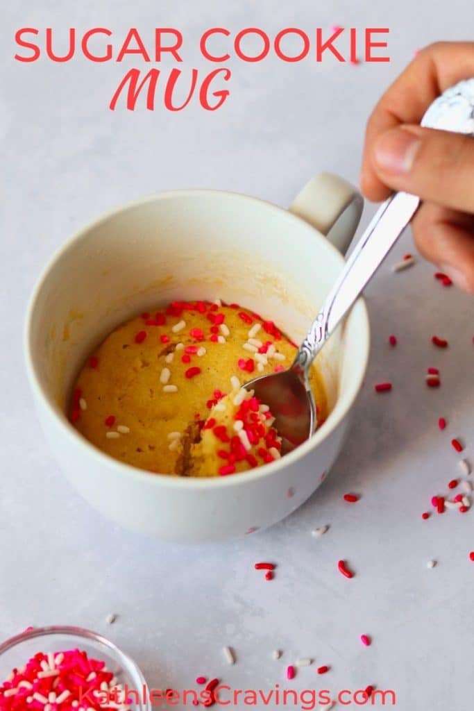 Sugar cooke made in a mug in the microwave with extra sprinkles