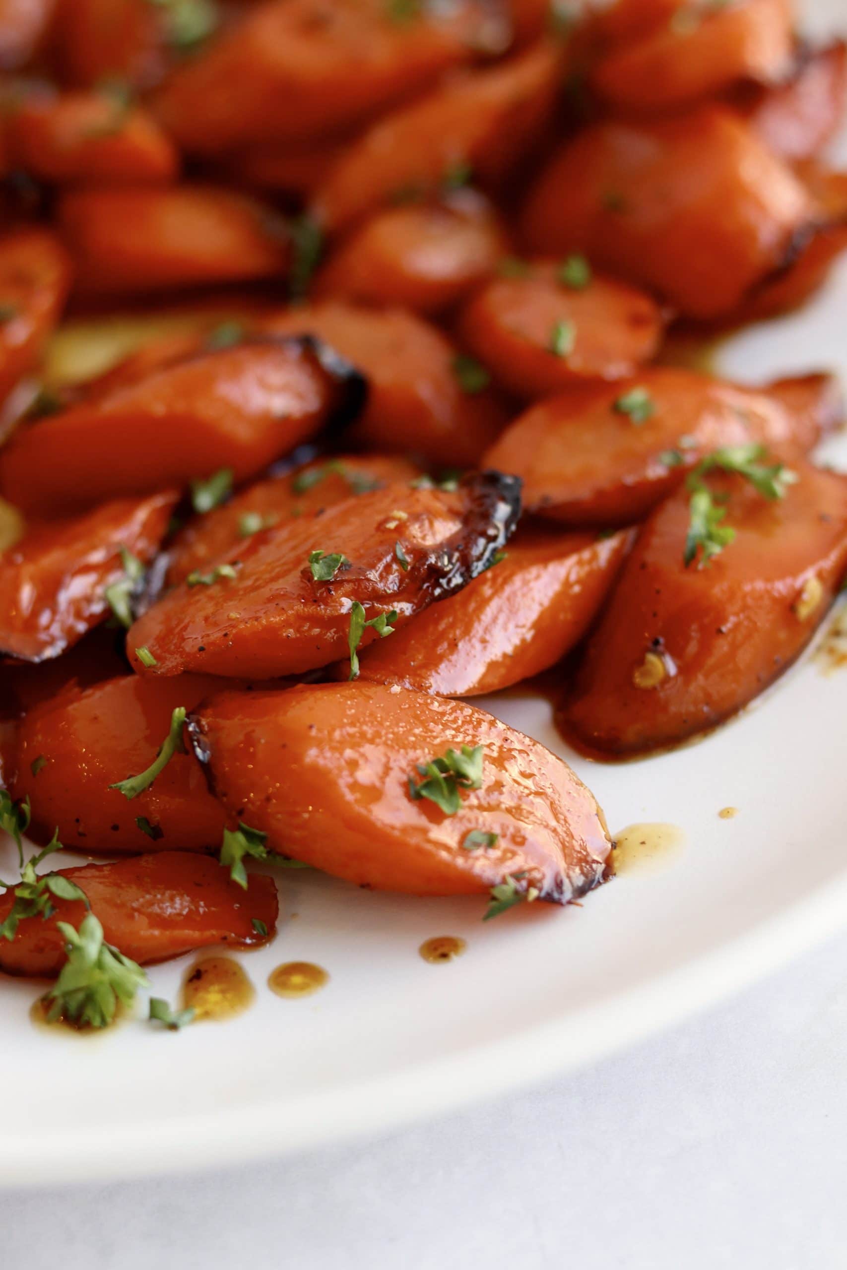 Close up of air fryer glazed carrots