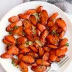 Air fryer honey soy glazed carrots on a plate