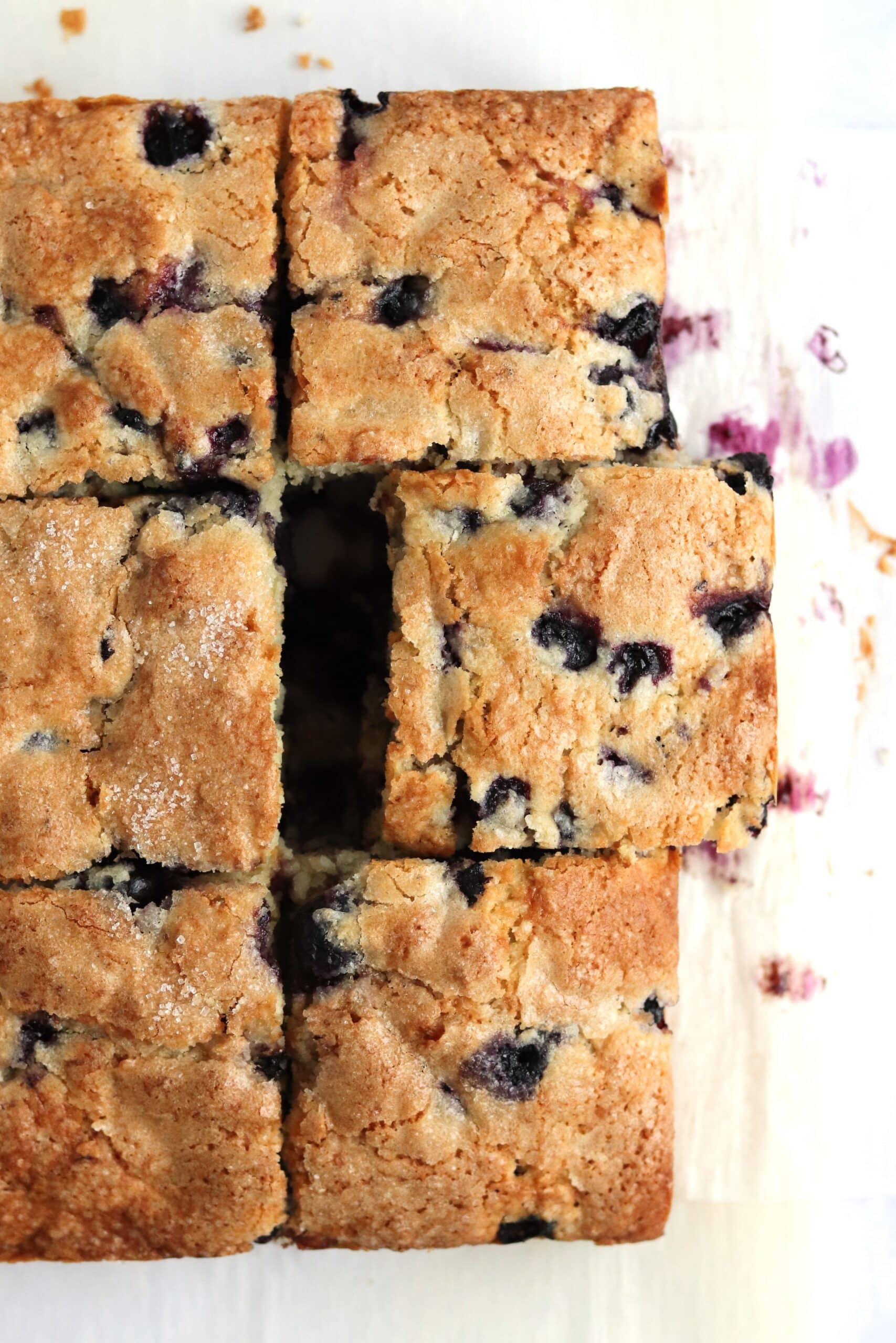 Lemon blueberry breakfast cake with sugar topping.