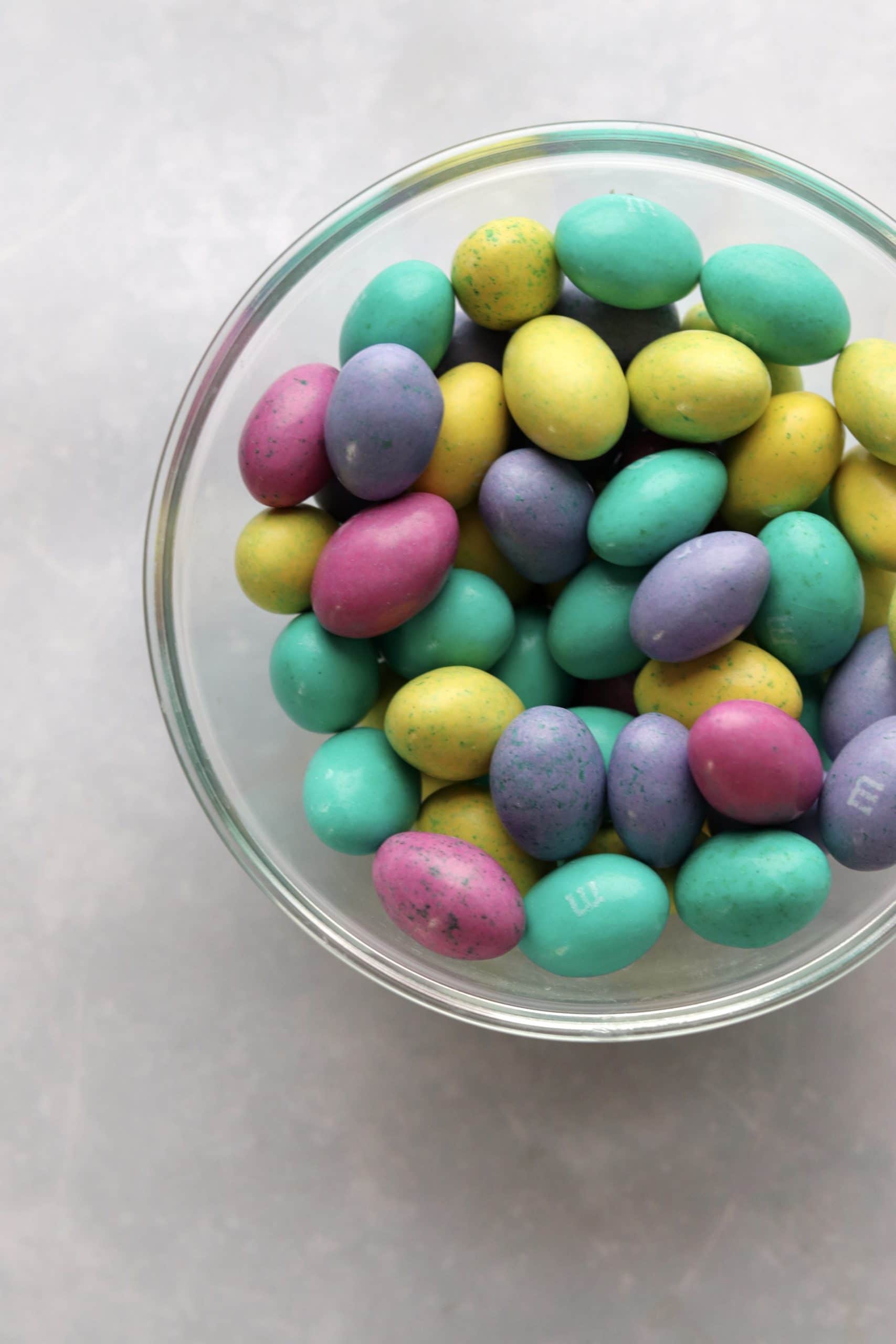 Bowl of M&M Easter mini egg candies