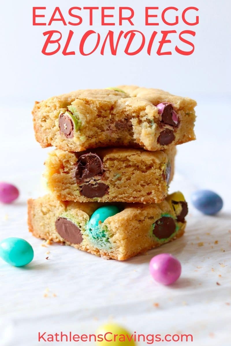 Stack of Easter egg blondies with easter candies