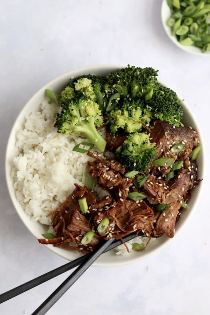Korean beef and broccoli in bowl