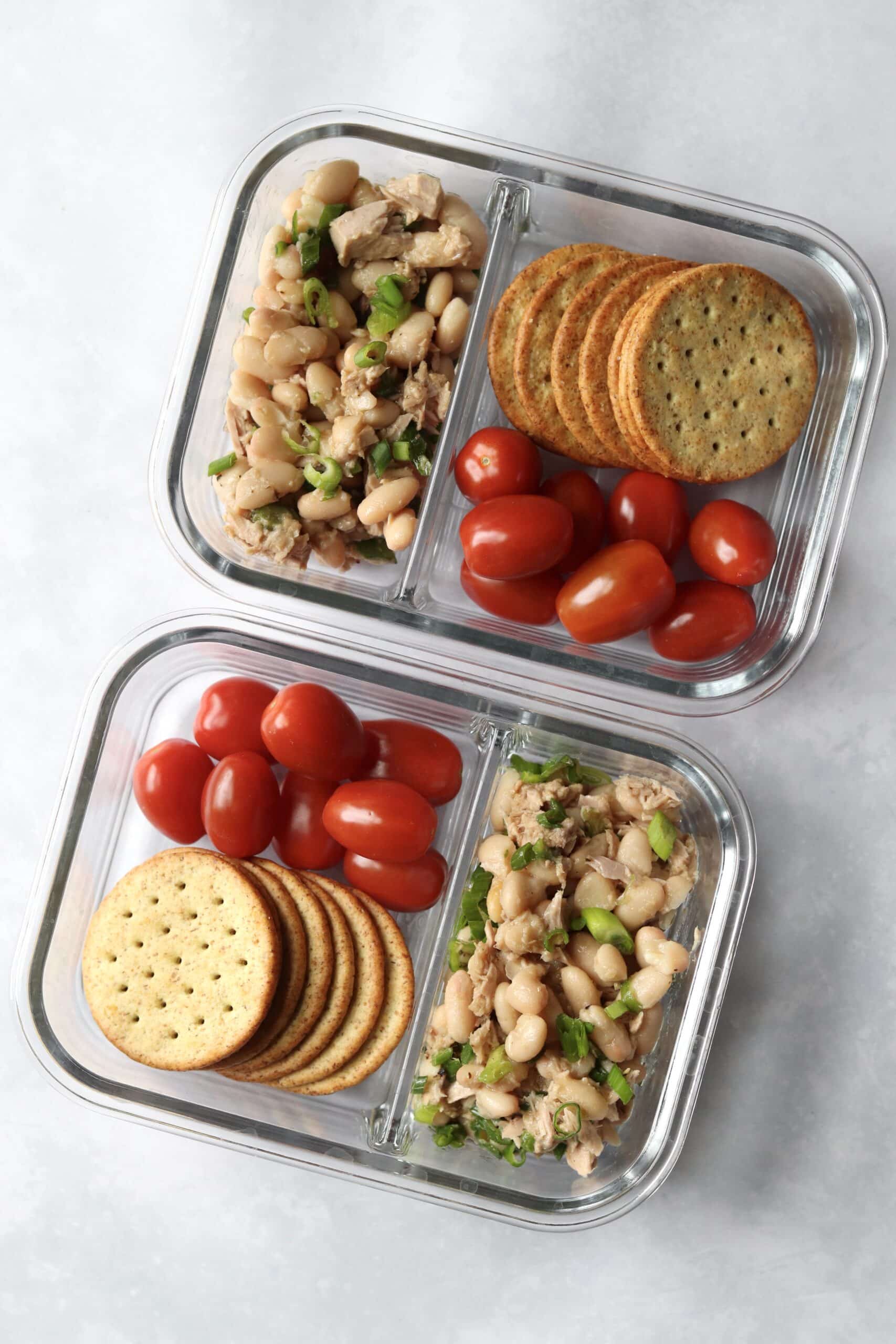 white bean tuna salad meal prep with crackers