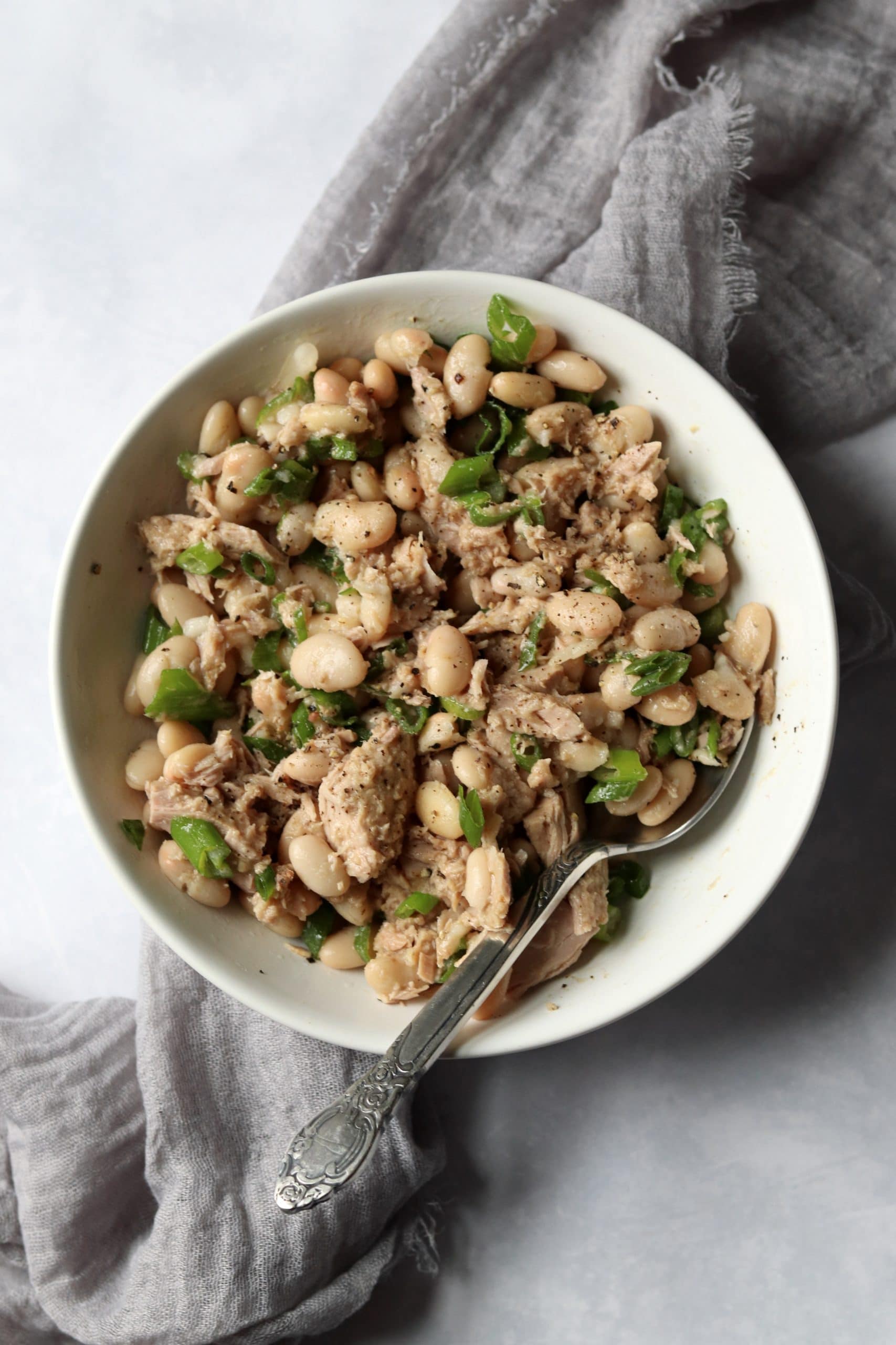 white bean tuna salad in bowl