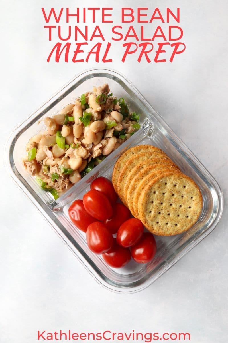 white bean tuna salad in meal prep container