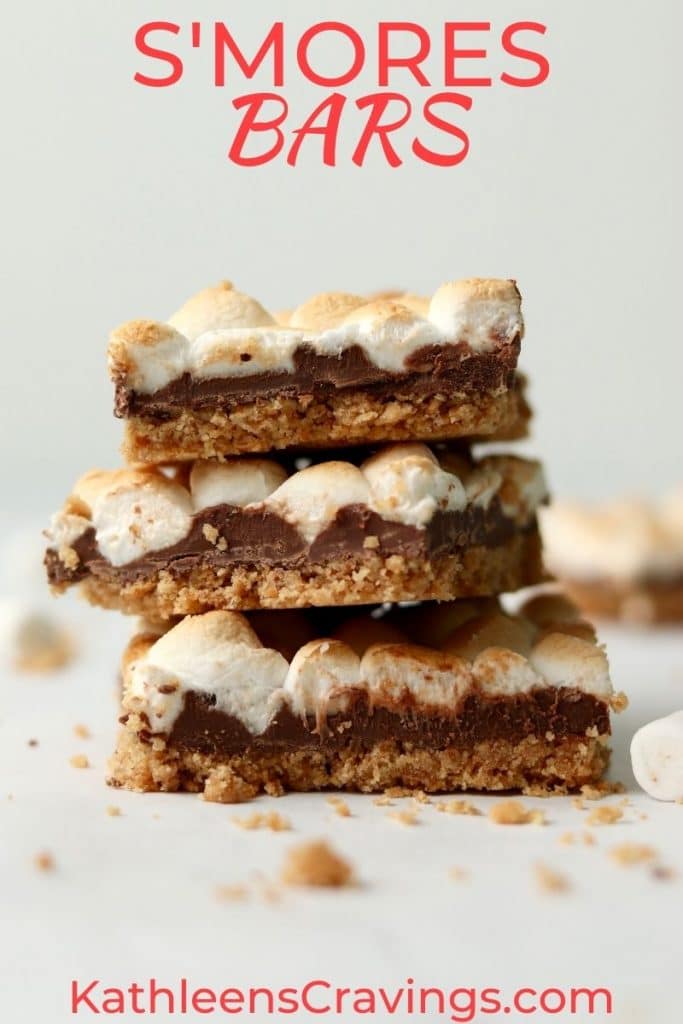Stack of s'mores bars with text overlay