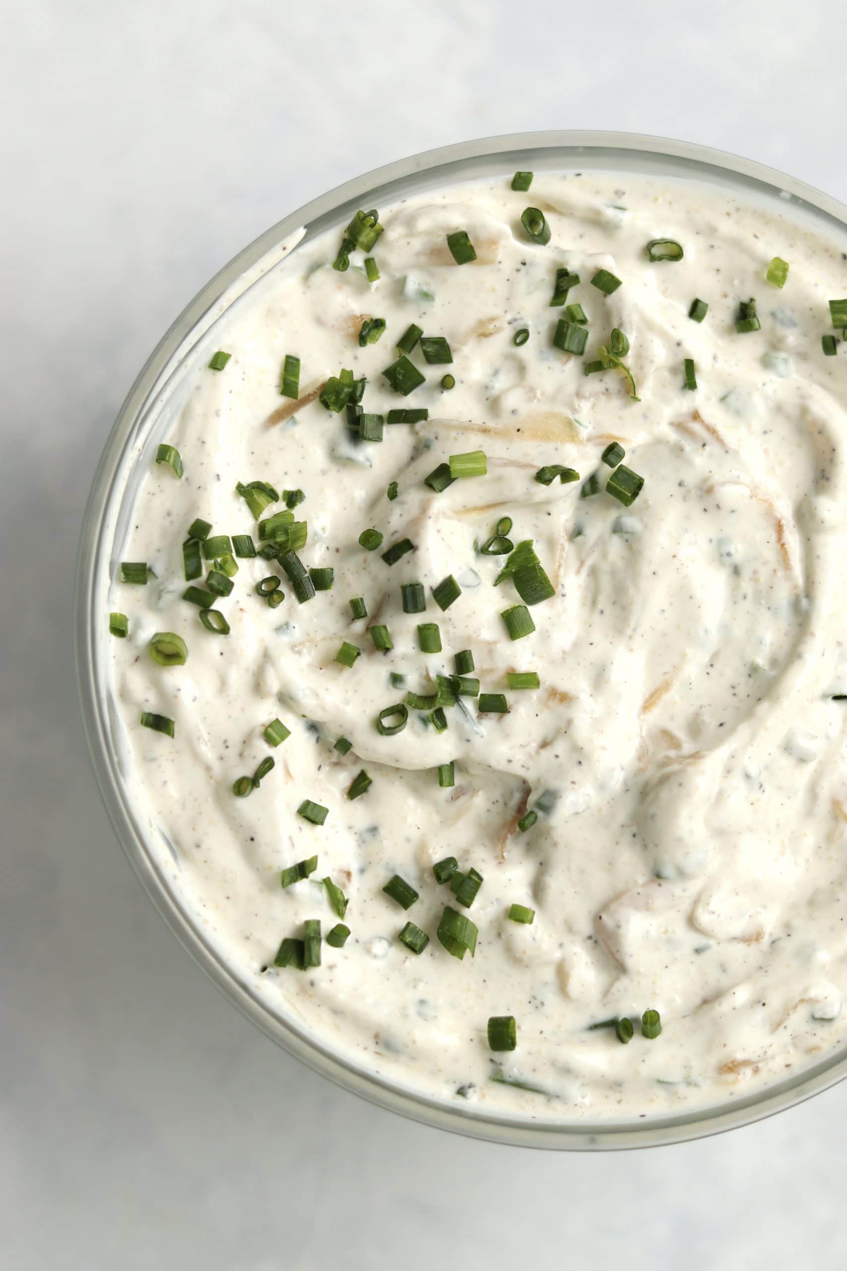 Bowl of onion dip with chives