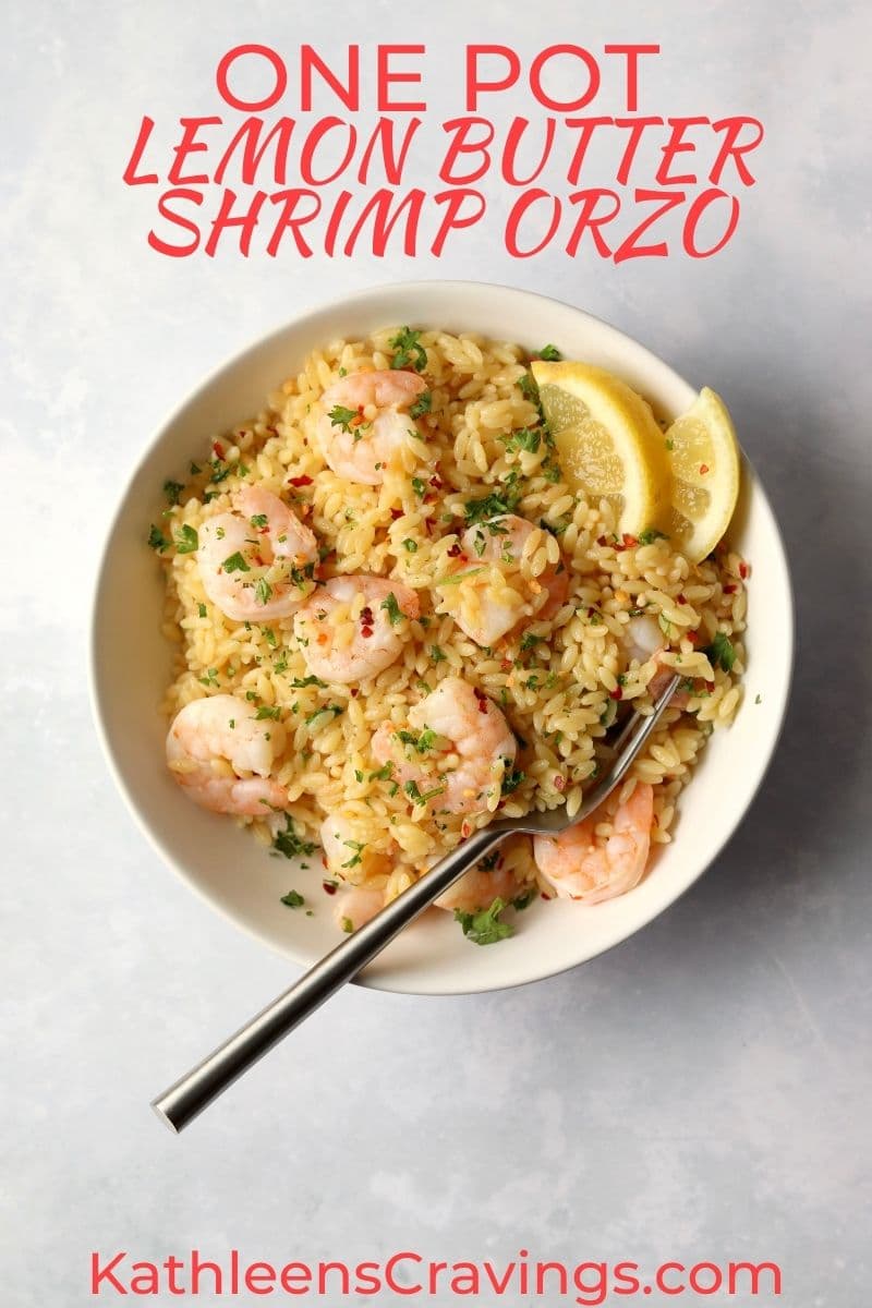 Lemon Butter Shrimp with orzo in a bowl