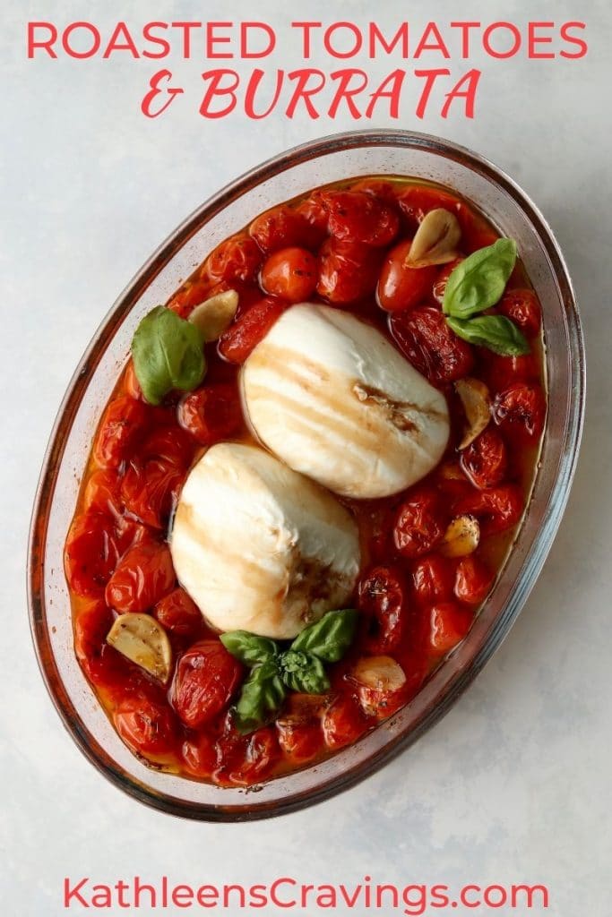 Roasted tomatoes with burrata and basil