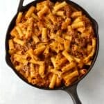 pumpkin baked pasta in skillet