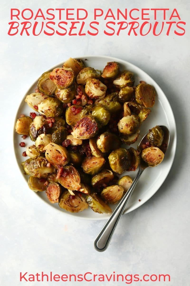 Roasted Brussels sprouts with pancetta on plate