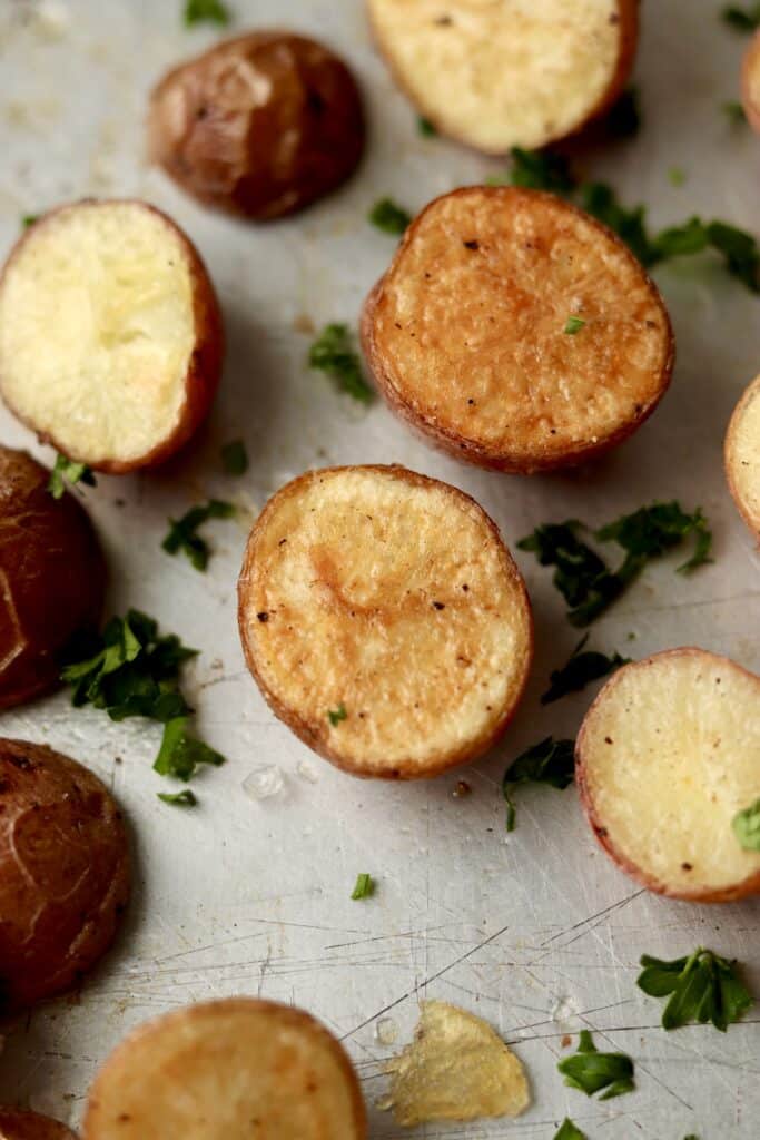 crispy baby potatoes on sheet pan