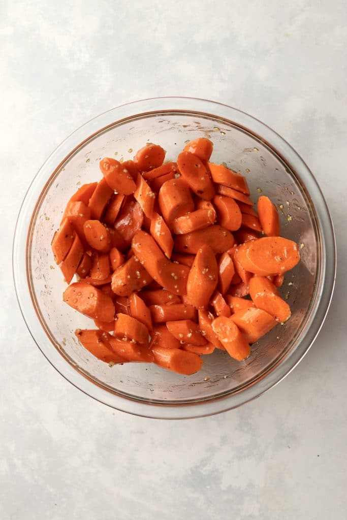 sliced carrots tossed with honey glaze