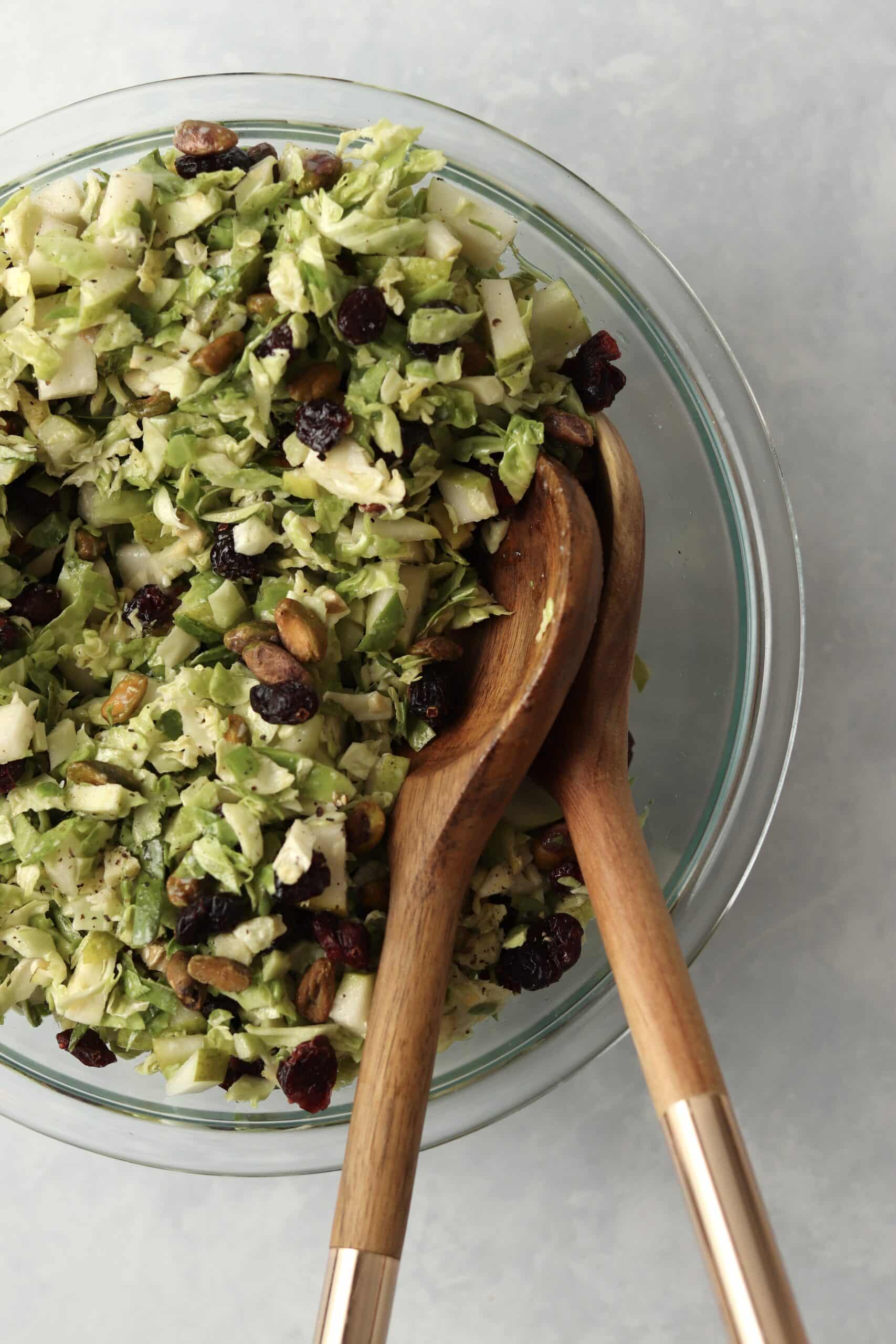 raw brussels sprouts salad with cranberries