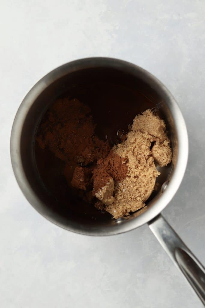brown sugar, cinnamon, and water in pot