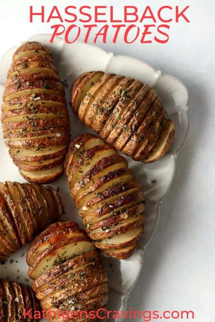 hasselback potatoes on a platter