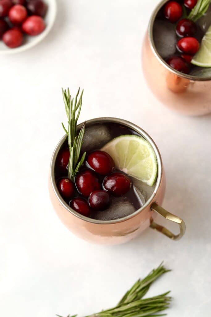 Moscow mules with cranberry and rosemary