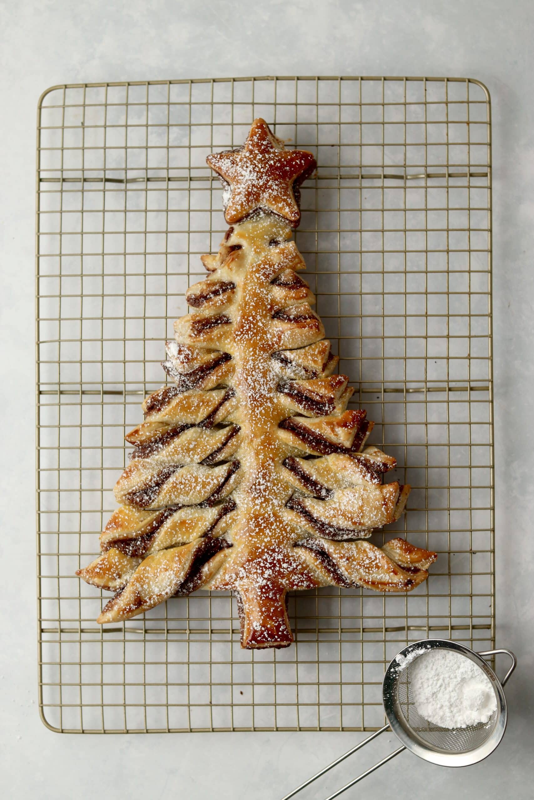 puff pastry tree on a cooling rack