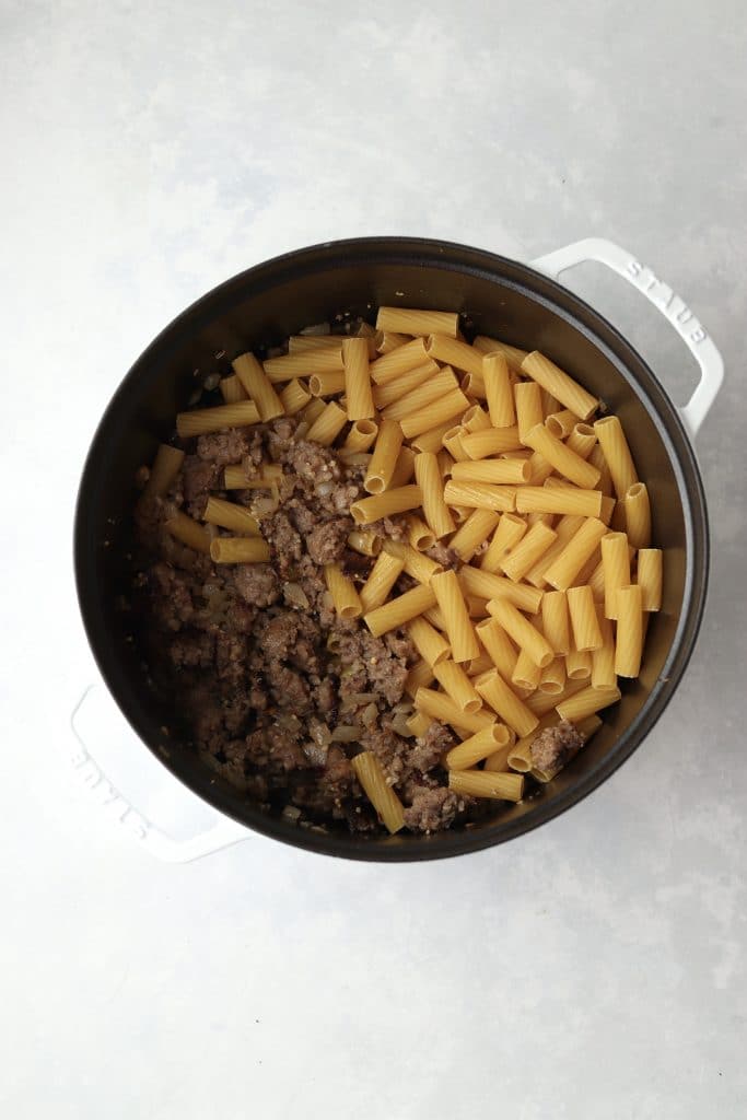 uncooked pasta in pot