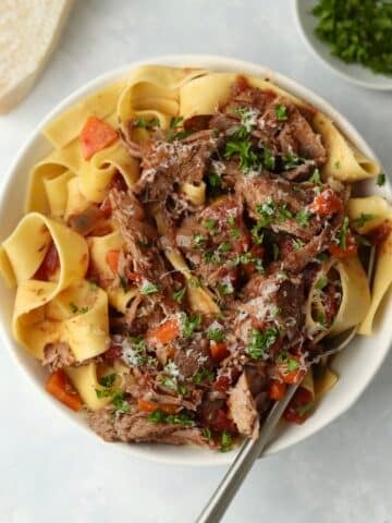 pork ragu with pappardelle in a bowl