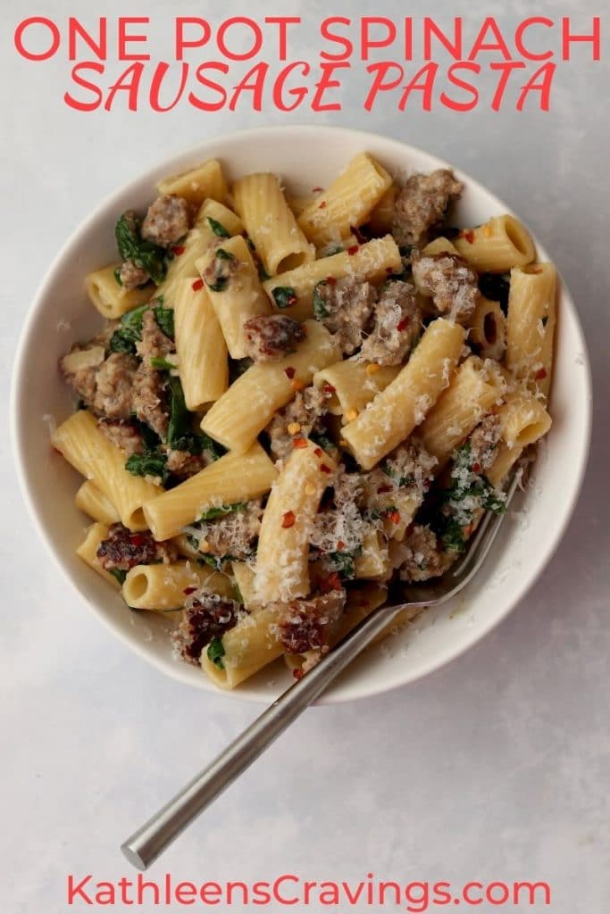 spinach sausage pasta in bowl