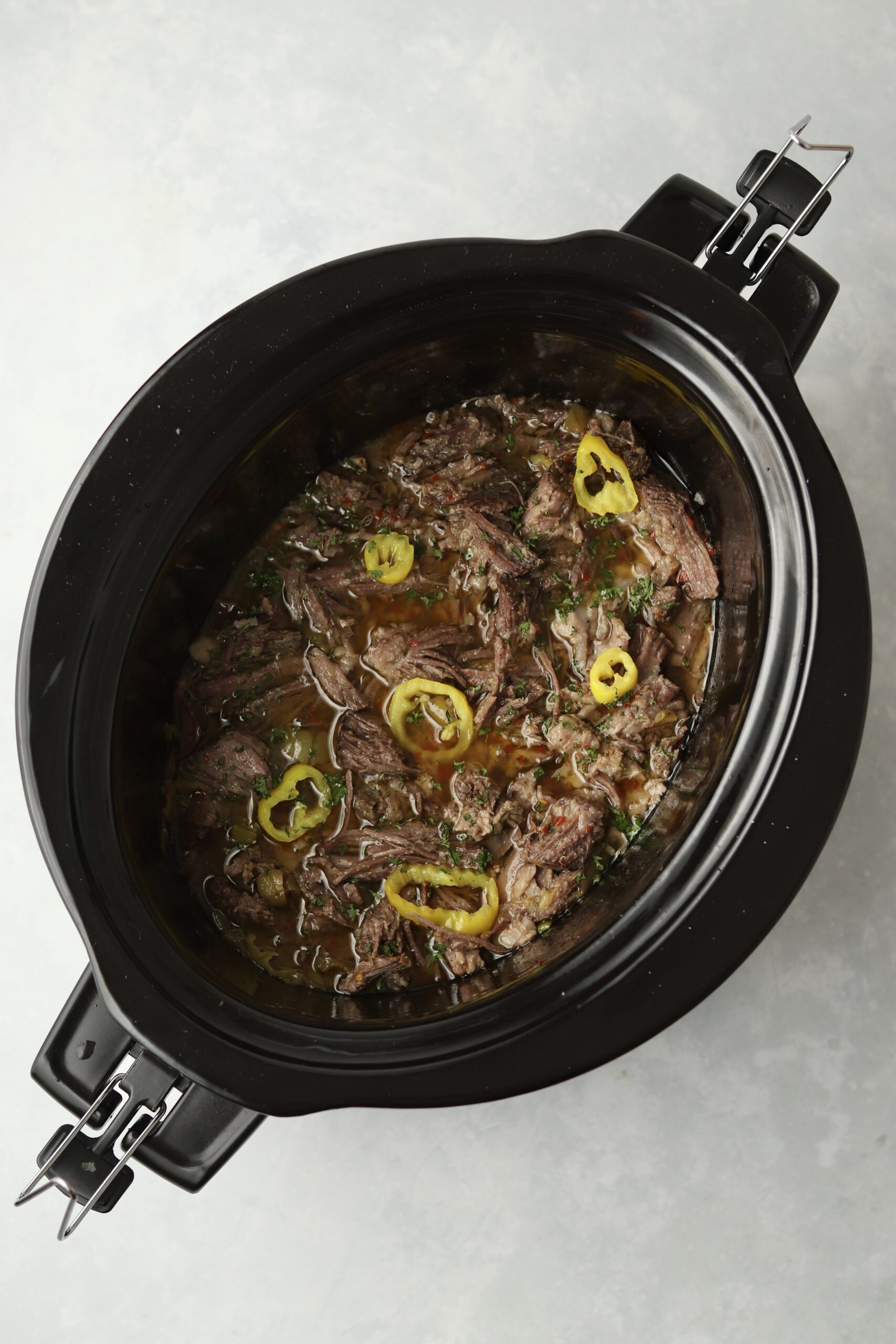 shredded Italian beef in slow cooker