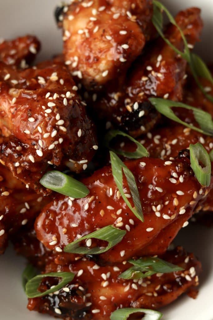 baked sticky Korean wings with sesame seeds
