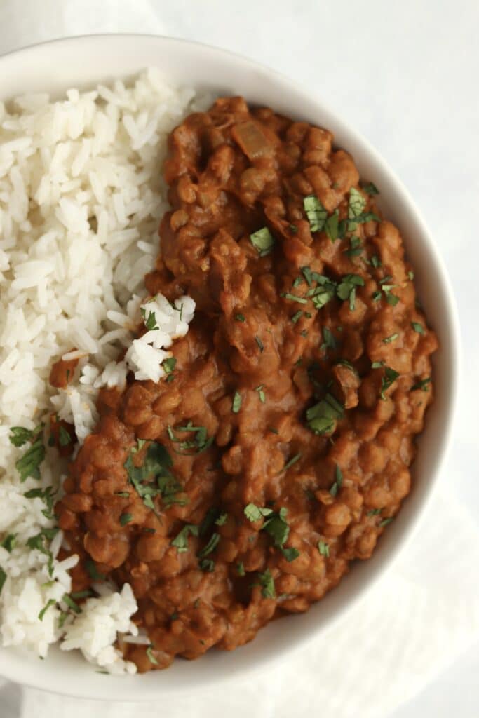 vegan curry lentils with rice