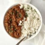 curry lentils with rice in a bowl