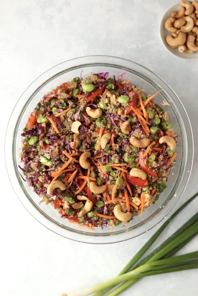 plant based quinoa salad with green onions