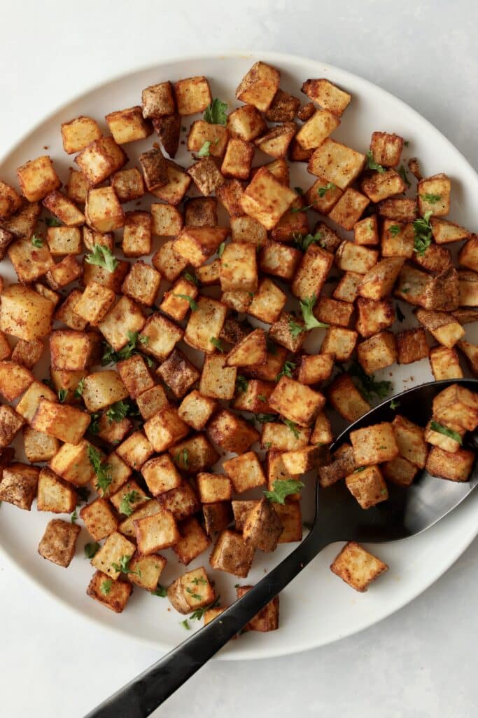 golden air fryer breakfast potatoes with parsley